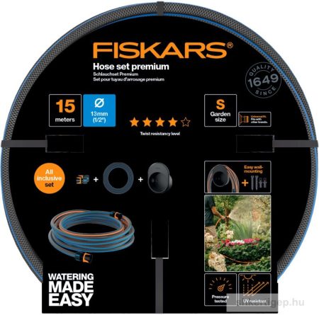 Fiskars Locsolótömlő szett, 13 mm-es (1/2) tömlővel, tartóval 15 m Q4