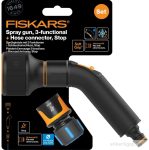   Fiskars Comfort locsolópisztoly, 3 funkciós  + CF tömlőcsatlakozó 13-15mm, STOP